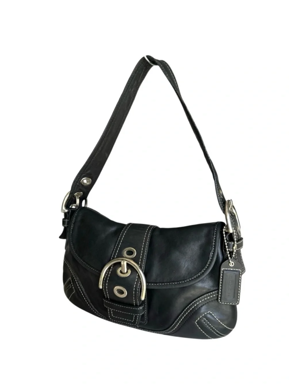 Coach Soho Leather Flap Shoulder Bag Black Y2K 8A05 vintage excellent